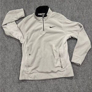 Y2K Nike Sweater Mens Large  Gray Fleece 1/4 Zip Pullover Therma Fit Logo